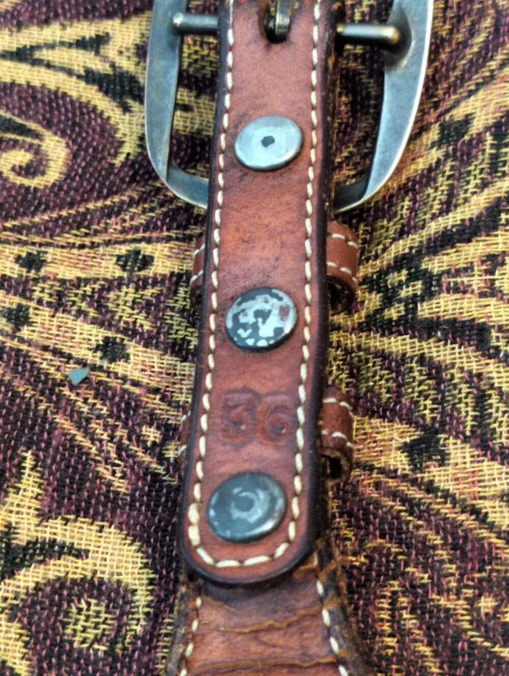 Hand Tooled Leather Western Ranger Belt 36 Aged Honest Wear Strong True Vintage